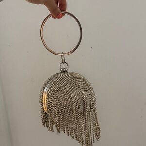 Badgley Mischka Silver Fringe Evening Bag